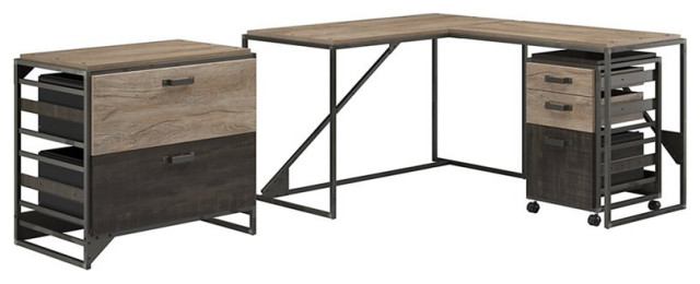 Bush Furniture Refinery 3 Piece Industrial Office Set in Rustic Gray -  Industrial - Desks And Hutches - by Homesquare | Houzz