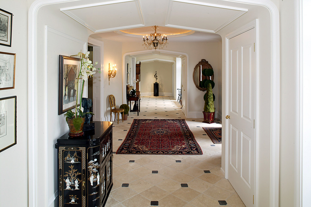 Traditional hallway in Philadelphia with white walls.