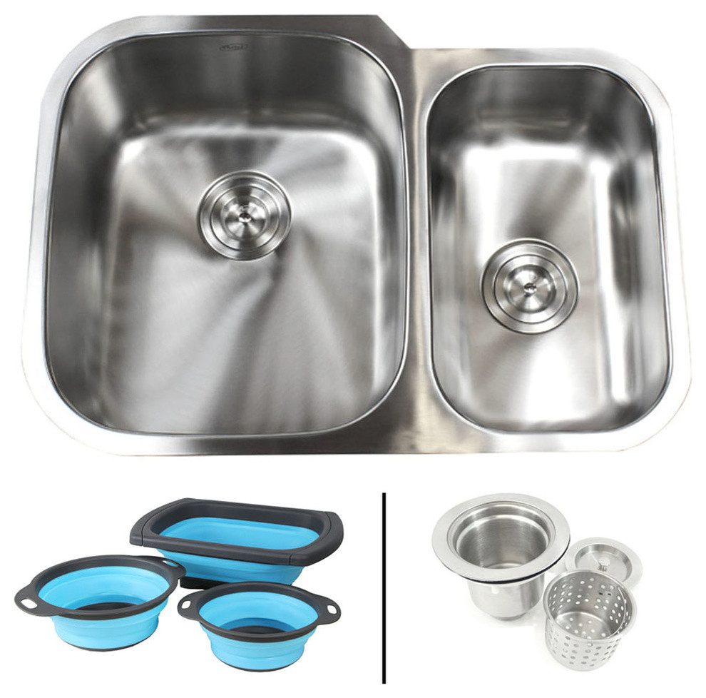 Undermount 16G Stainless Steel 29" 60/40 Double Bowl Kitchen Sink With