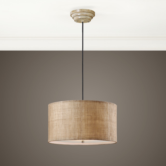 Uttermost Dafina 3Light Burlap Drum Pendant Farmhouse Pendant