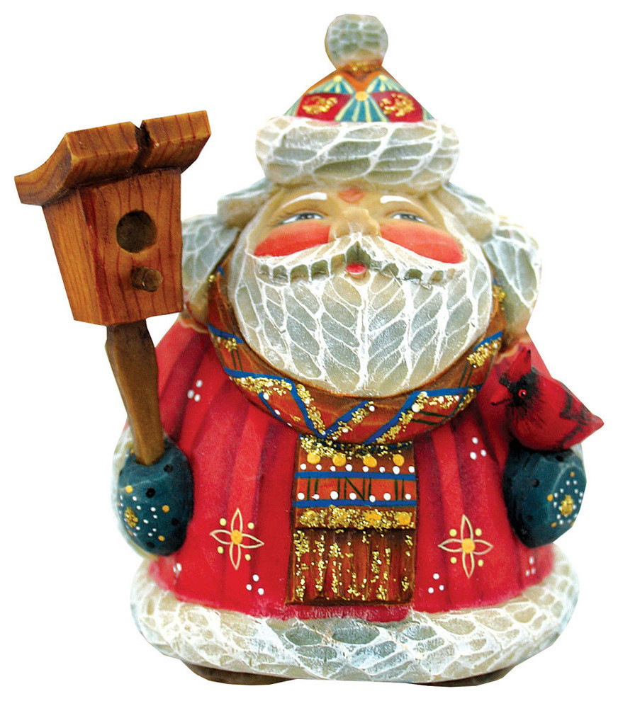 Hand Painted Feathered Friends Santa Figurine Ornament