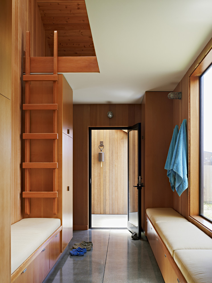 Contemporary mudroom in San Francisco with a single front door and a glass front door.