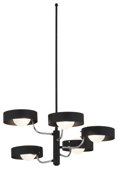 Lift Off Five Light Chandelier, Sand Coal and Polished Nickel