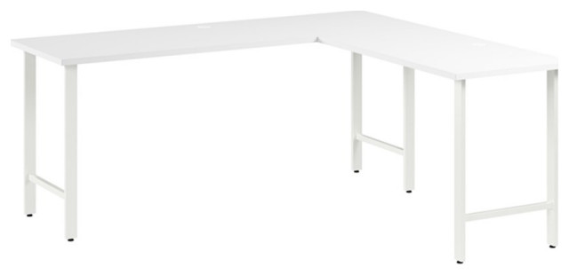 Pemberly Row 72W L Shaped Computer Desk w/ Metal Legs in White - Engineered Wood