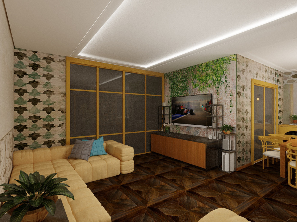 Варианты обоев в гостиной ЖК Каскад.