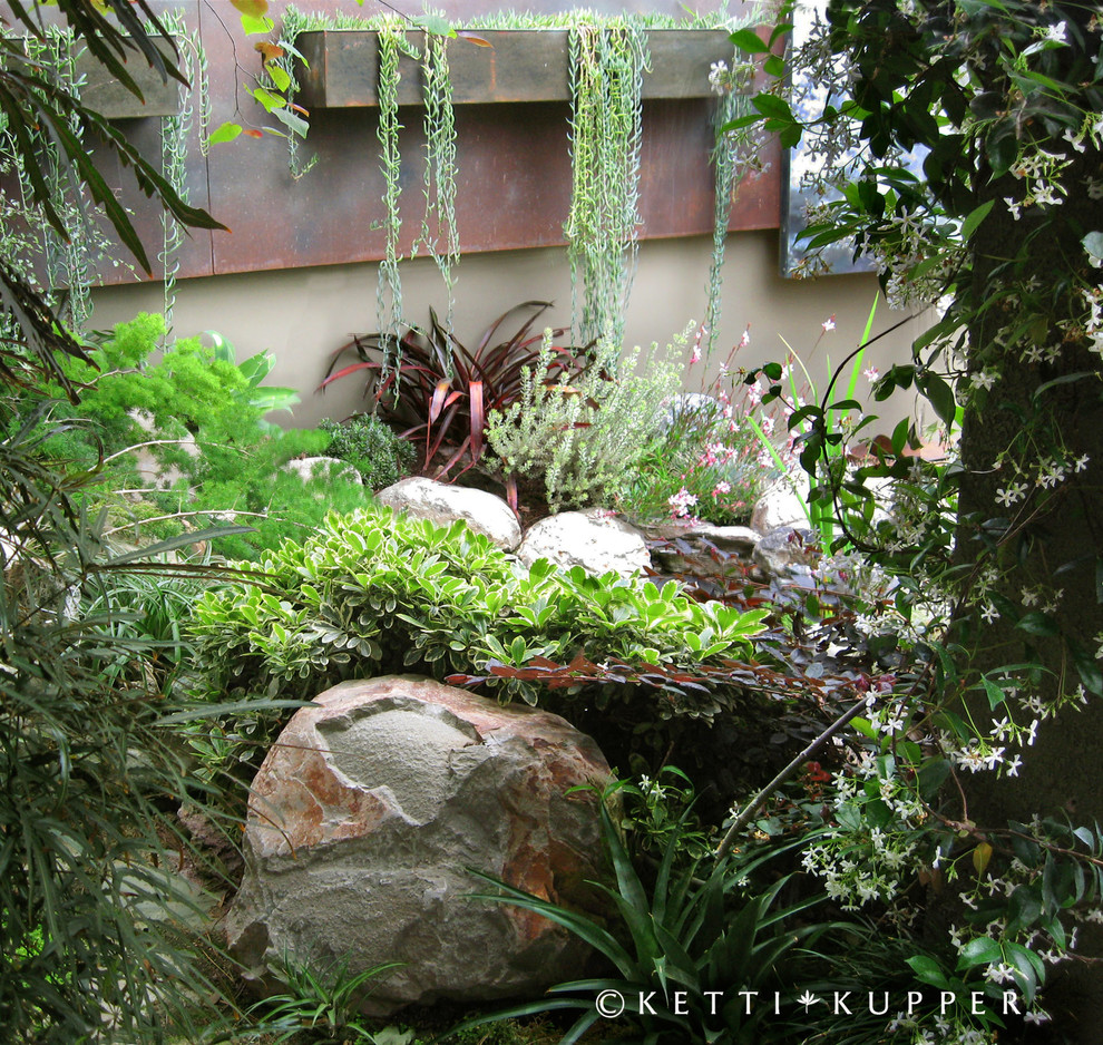 Design ideas for a small contemporary shade courtyard stone garden path in Los Angeles.