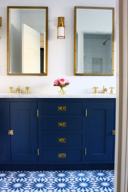 Blue & Brass Boys' Bathroom - Transitional - Bathroom - New York - by