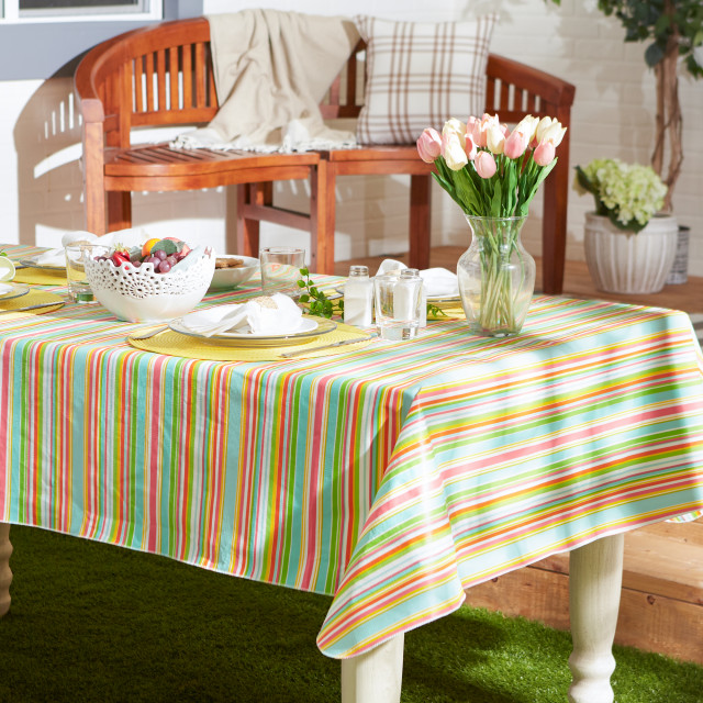 Spring Stripe Vinyl Tablecloth 70 Round - Contemporary - Tablecloths ...