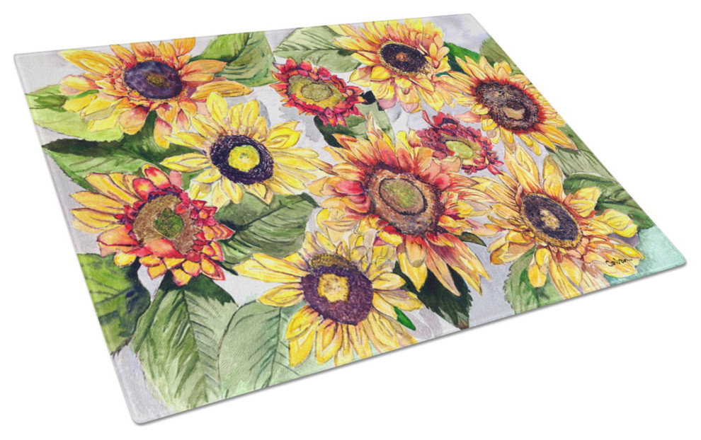 Sunflowers Glass Cutting Board Large Multicolor Contemporary Cutting Boards By Virventures 