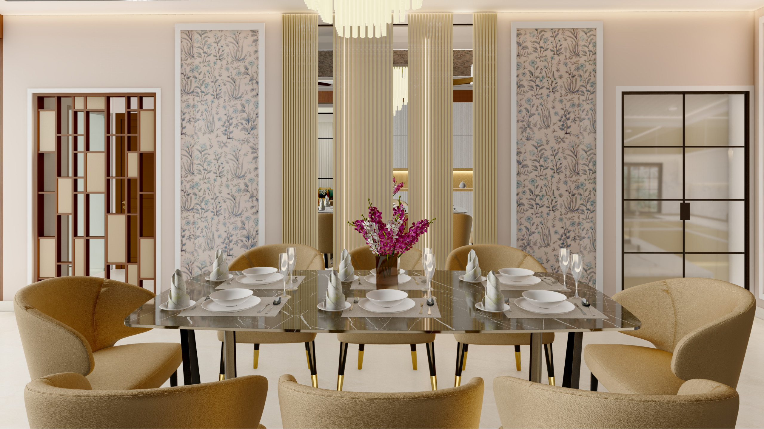 Art Deco Style Dining Room with Glamorous Gold Elements in Kingswood