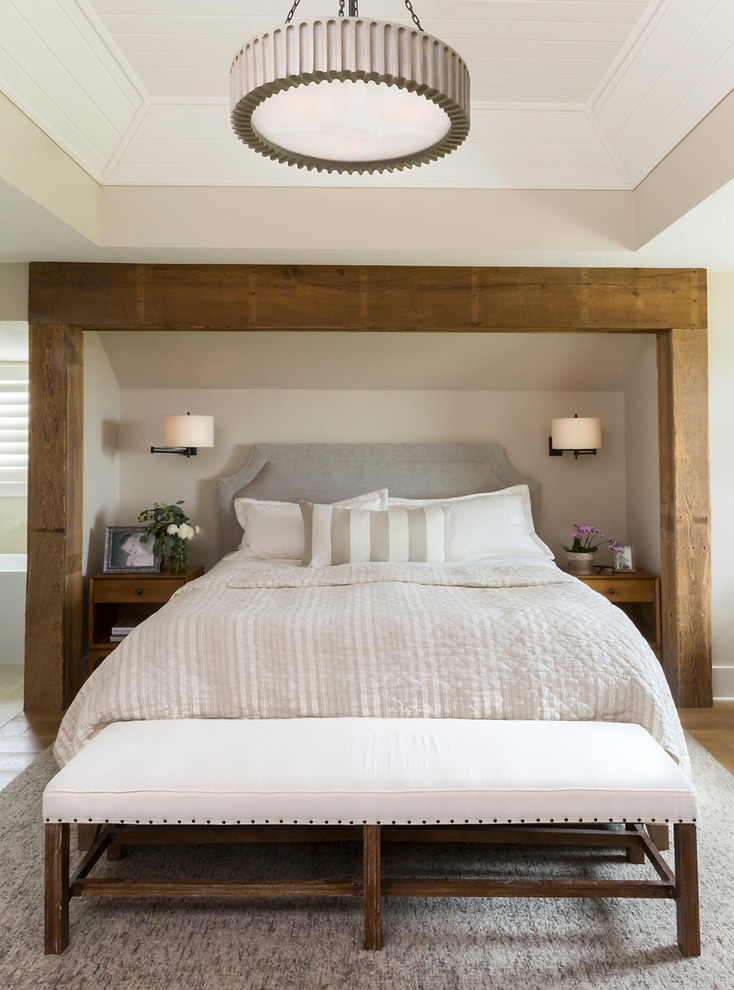 Transitional master bedroom in Other.