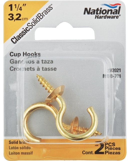 National Mfg 1 1 4 Solid Brass Cup Hooks N119701 10 Pack
