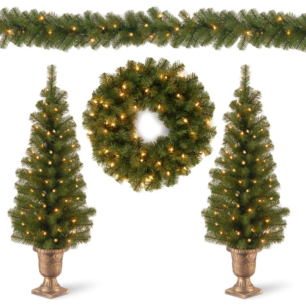 Promotional Assortment 2 Entrance Trees With Wreath, Garland, 4