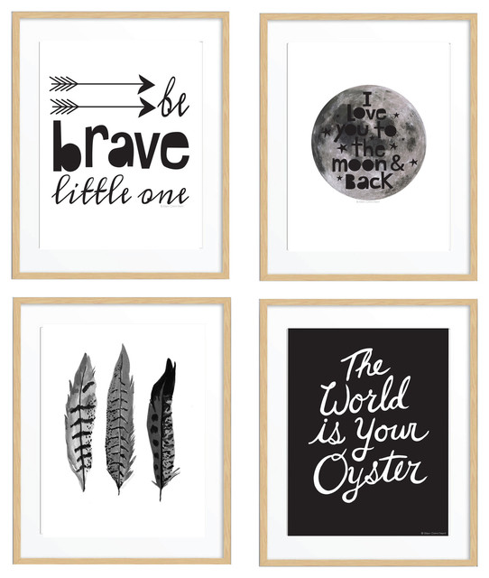 Adventure Print, Set of 4, Black and White, 8"x11" Contemporary