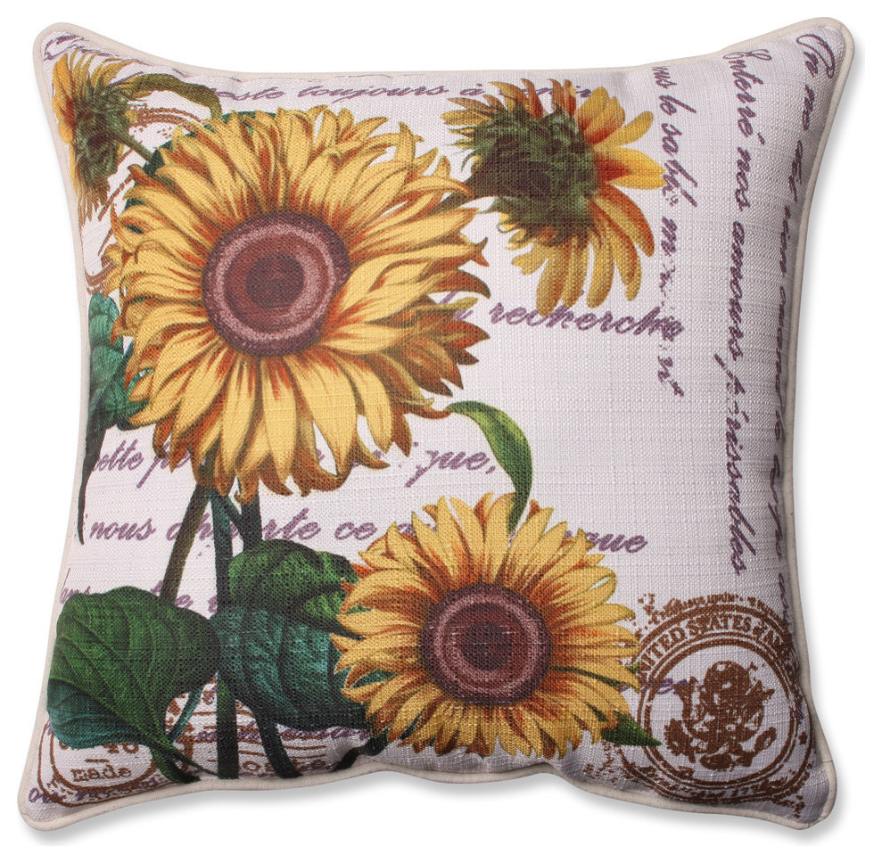 Three Sunflowers Beige Corded Throw Pillow
