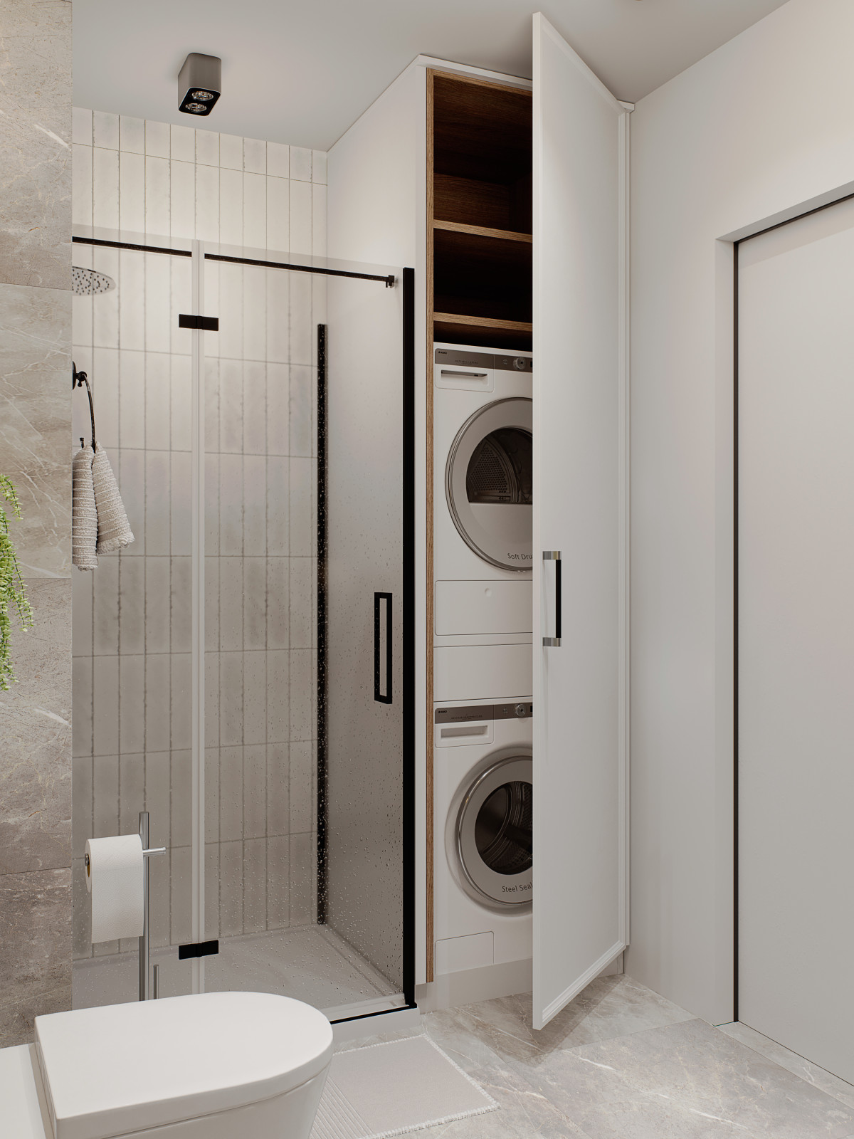 Современный санузел с душевой