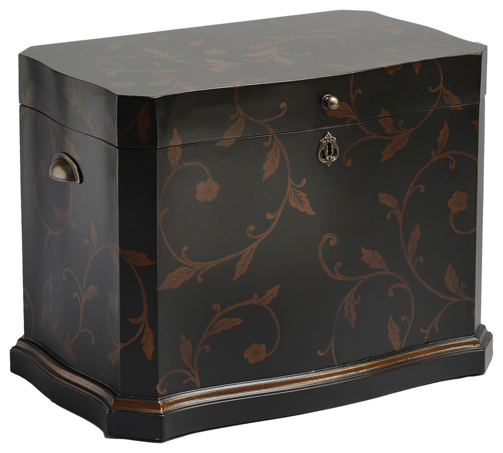 Mediterranean Hand Painted Black and Gold Trunk