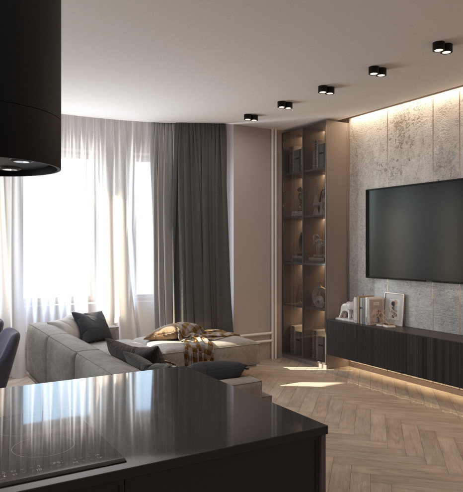 Просторная квартира в синими стенами