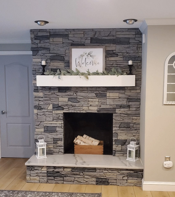 Northern Slate Stacked Stone DIY Fireplace - Living Room - Denver - by ...