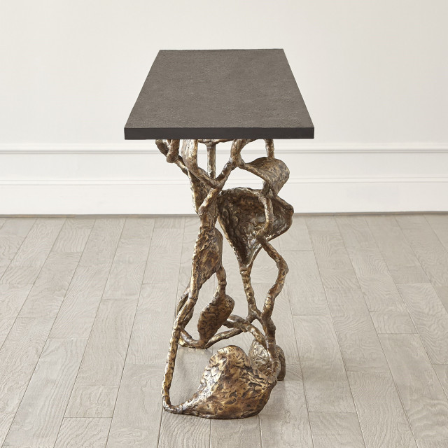 Modern Abstract Sculptural Vines Console Table Bronze Black Marble ...