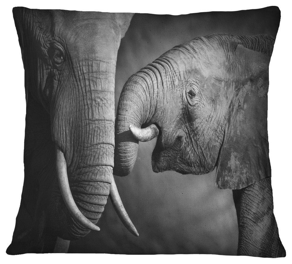 Elephants Showing Affection Abstract Throw Pillow, 18"x18"