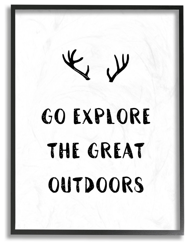 "Go Explore The Great Outdoors Antlers" 16x20, Lg Framed Giclee Texturized Art