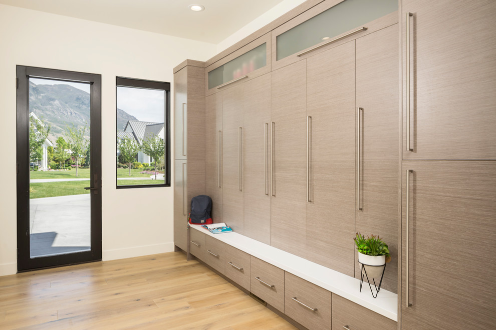 Photo of an expansive contemporary mudroom in Salt Lake City.