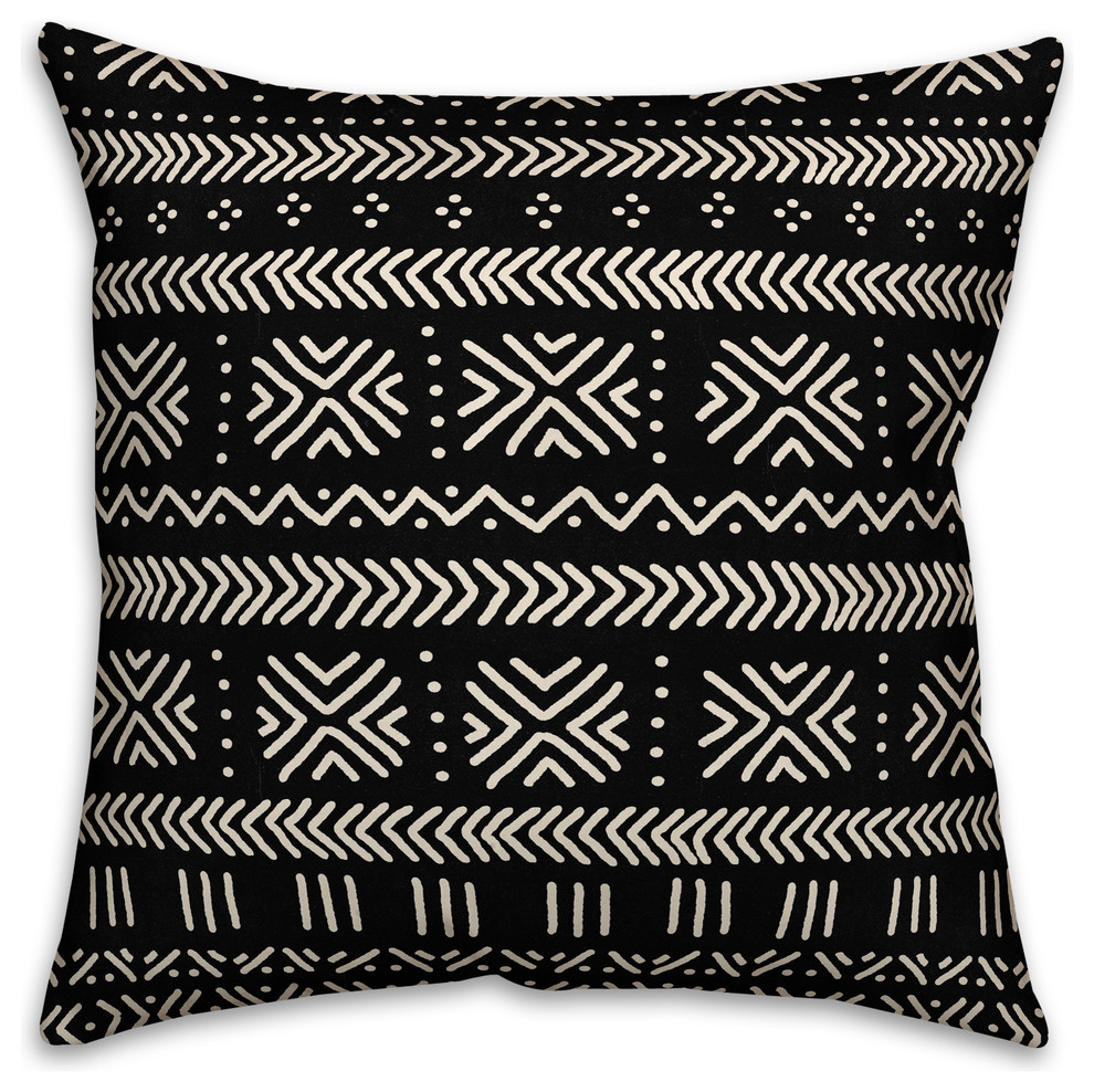 Black Mudcloth Pattern 18x18 Outdoor Throw Pillow Southwestern