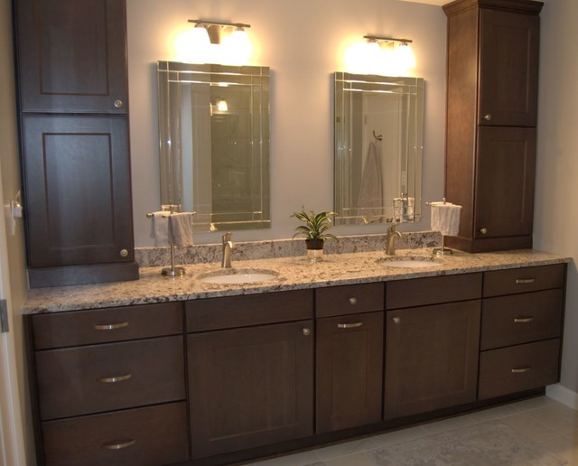 Bathroom Remodel With Cherry Slate Cabinets And Carrera Marble Tile Bathroom Other By Hatchett Design Remodel Houzz Uk