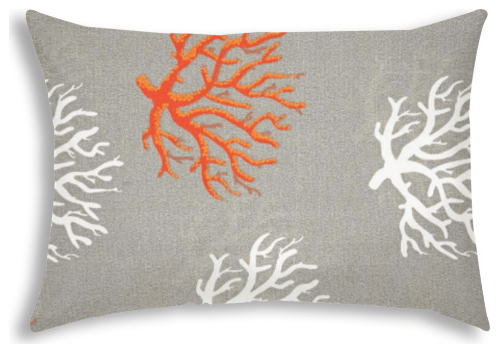 14" X 20" Gray And White Corals Blown Seam Nautical Lumbar Indoor