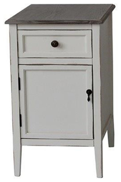 Georgia 1 Drawer / 1 Door Whitewash Chairside Table w/ Wood Top