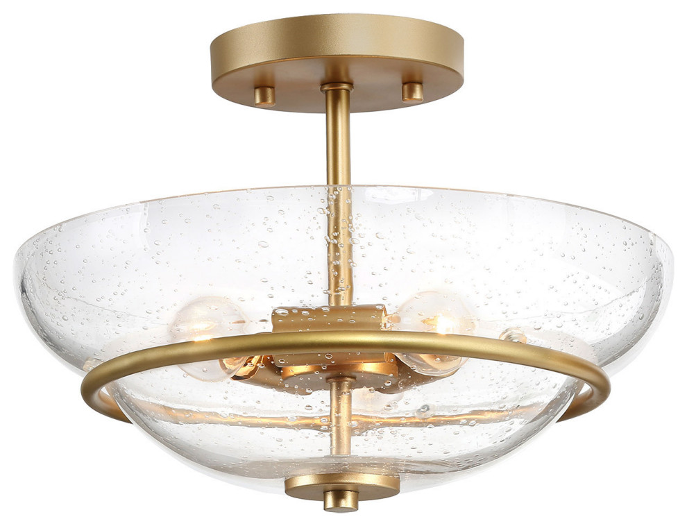 3Light SemiFlush Mount Ceiling Light, Gold Transitional Flush