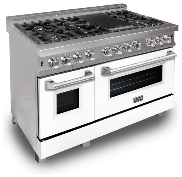 ZLINE 48" Professional Dual Fuel Range in DuraSnow® with White Matte