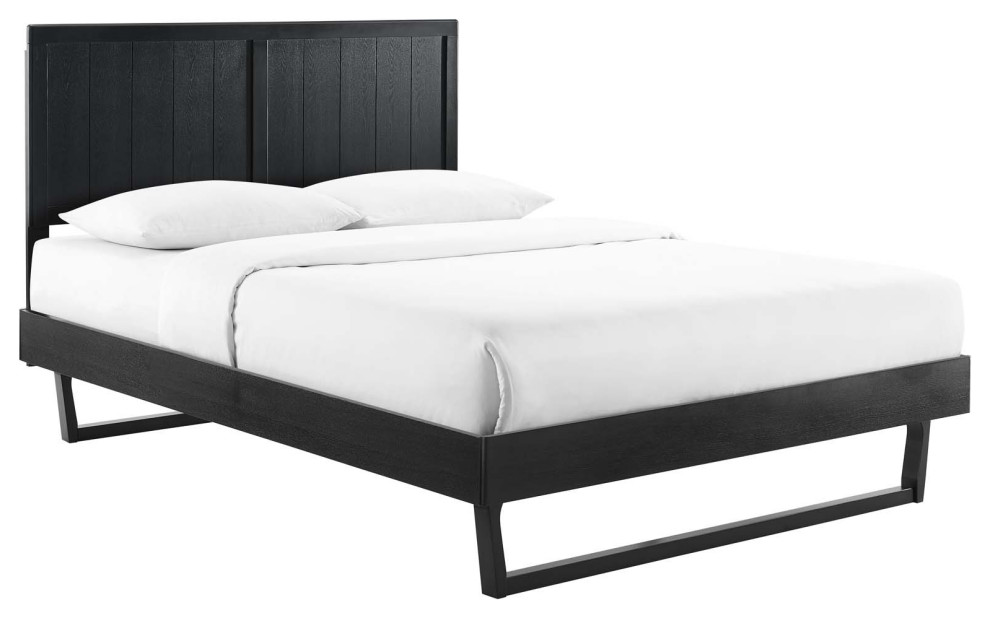 Alana Twin Wood Platform Bed With Angular Frame, Black