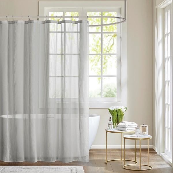 Madison Park Sheer Shower Curtain With Grey Finish MP70-3467
