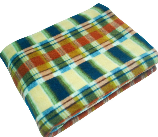 Trendy Plaids Blue/Green/Yellow Soft Coral Fleece Throw Blanket (71