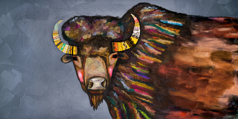 "Crowned Bison" Canvas Wall Art by Eli Halpin, 72"x36"