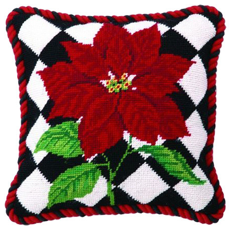10 X10 Poinsettia Diamonds Needle Point Pillow Craftsman