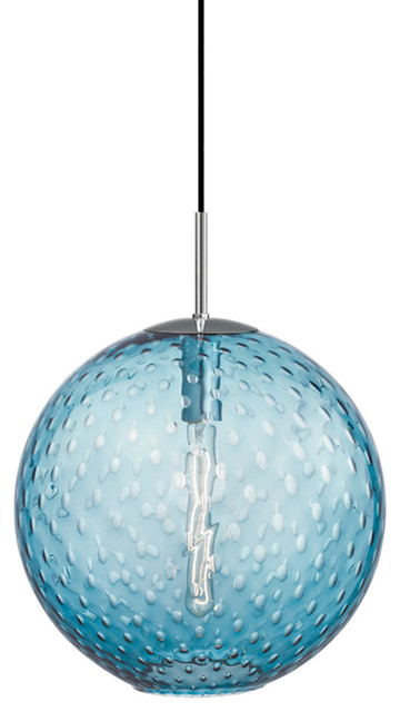 Rousseau 1 Light Pendant-Blue Glass in Polished Chrome with Blue Glass