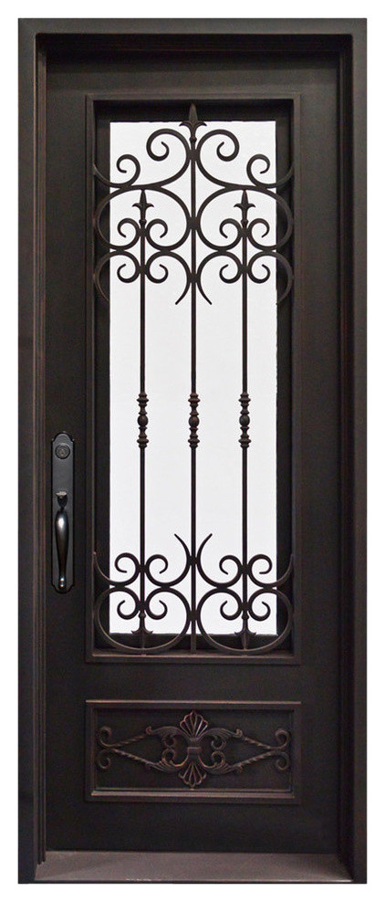 Envidia 39"x81" Wrought Iron Door, 6" Jamb, Aged Bronze Patina, Right Hand