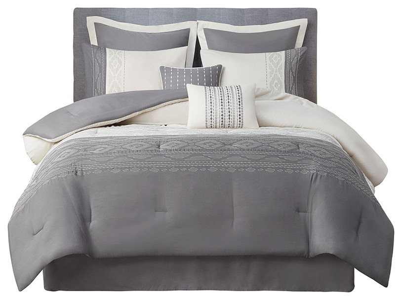 510 Design Helena Embroidered 8Piece Comforter Set, Gray, King
