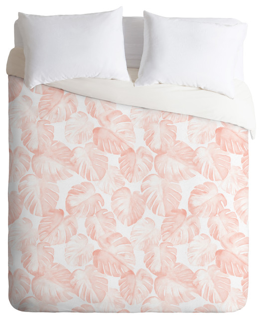 Little Arrow Design Co Watercolor Monstera Dusty Pink Duvet Cover