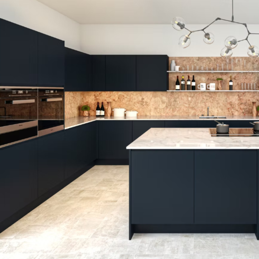 Handleless kitchen design in soft-touch matt finish by Luxe Kitchen Designs, perfect for modern Leicester homes