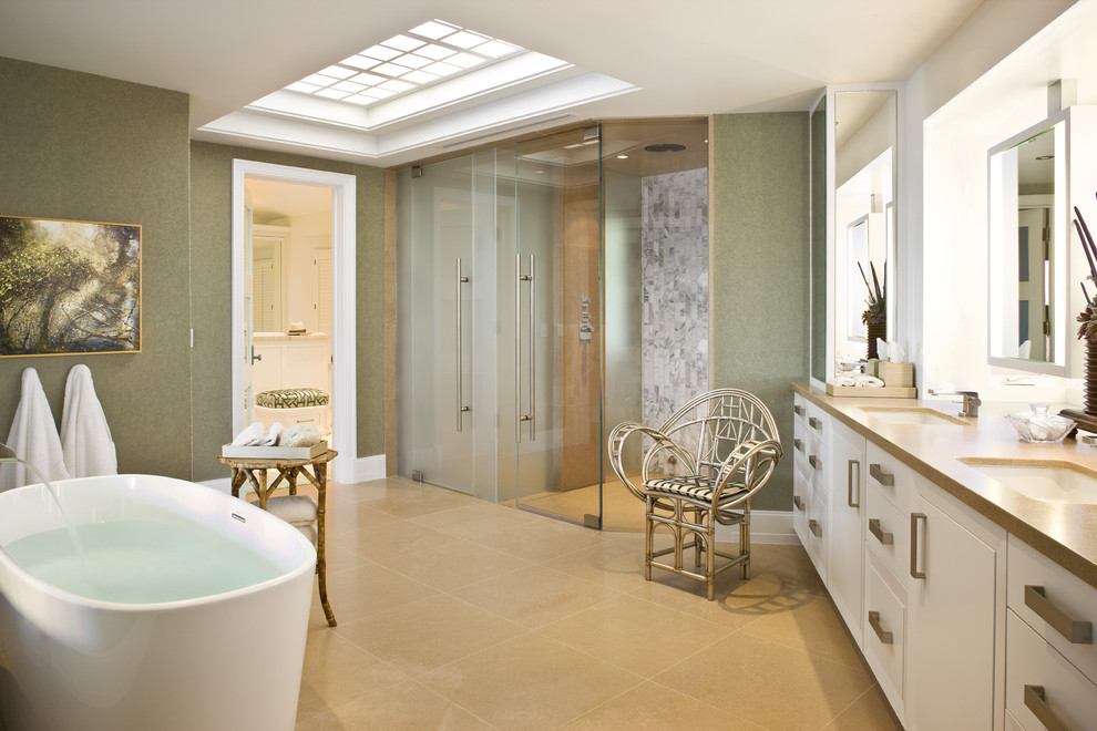 Inspiration for a contemporary bathroom in Orange County with a freestanding tub.