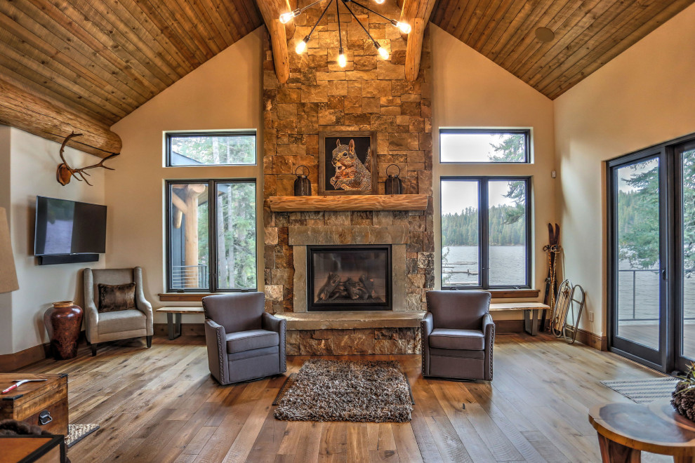 Photo of a country family room in Boise.