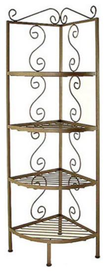 Corner Bakers Rack With 4, 18" Deep Shelves and Brass Tips, Jade Teal