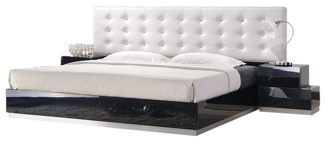 Milan Black Lacquer Stacked Block Design Queen Size Bedroom Set ... Milan Black Lacquer Stacked Block Design Queen Size Bedroom Set ...