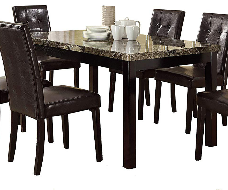 Benzara BM171261 Faux Marble & Pine Wood Dining Table, Brown