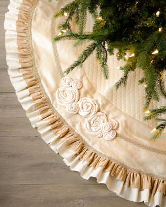 Ivory Christmas Tree Skirt With Ruffles