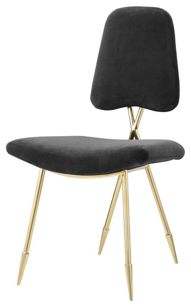 Modern Urban Living Dining Side Chair, Velvet Fabric Metal Steel, Black